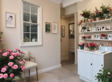 A friendly dental receptionist using a computer with AI scheduling software in a bright dental office.