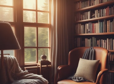 A cozy homeschool nook with natural light and plants surrounding a child working on a nature journal.