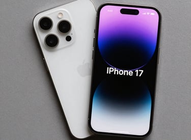 A sleek iPhone 17 resting on a wooden desk with a notebook and pen nearby, symbolizing learning and tech expertise.