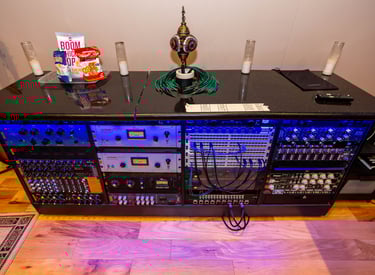 Outboard gear rack in Control Room A at recording studio in Atlanta, GA