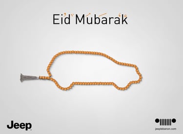 Jeep Eid al-Fitr celebratory social media post with a minimalist desert aesthetic.