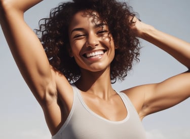 A professional gently treating a smiling woman’s face with laser hair removal equipment.