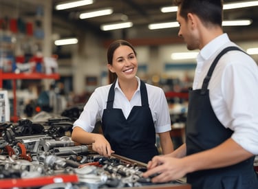 Friendly customer service representative assisting a truck driver over the phone.