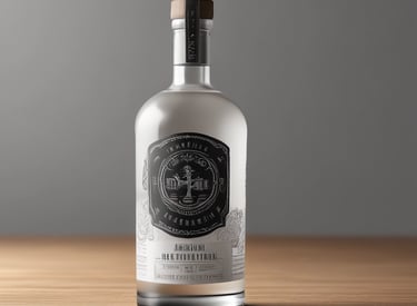 A sleek bottle of classic Russian vodka with frosted glass and a minimalist label on a wooden table.