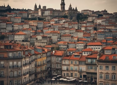 A vibrant photo of the Dom Luís I Bridge at sunset with people walking across.
