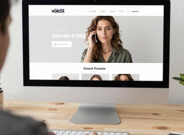 Desktop computer monitor displaying a modern e-commerce website design for an online fashion store.