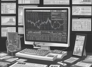 Stylish conference room setting with tech gadgets and data analytics visuals.