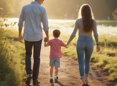 A cozy family home surrounded by a well-kept garden under a clear blue sky.