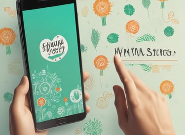 A user tapping the upload button on a smartphone screen in a bright, cozy setting.