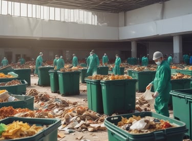 Waste management team sorting household waste with eco-friendly bins