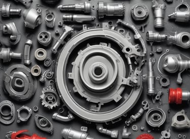 Team meeting with charts and auto parts samples on the table.