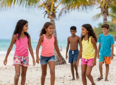 Children playing joyfully in a sunny garden at Hope Haven Belize.