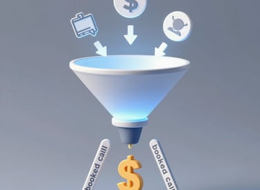 A sleek digital funnel graphic illustrating customer journey stages with bold midnight blue and gold accents.