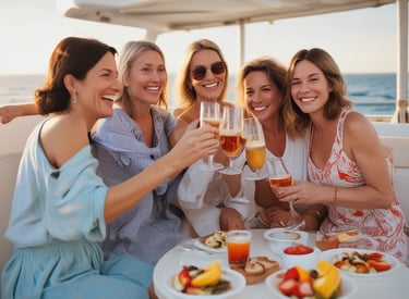 A group of Spanish businesswomen engaged in a high-level meeting, dressed professionally with vibrant pink accents.