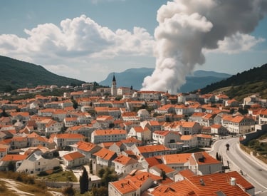 Panoramic view of the wind farm blending with Bosnia’s natural landscape.