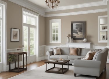 A freshly painted living room with smooth drywall and warm, inviting colors.