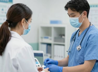 Hiring manager reviewing candidate profiles on a laptop.