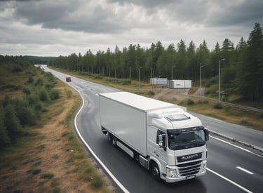 A logistics truck on the road, symbolizing efficient transportation.