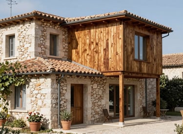 extension bois sur maison en pierres