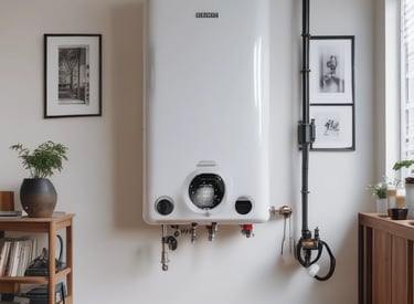 Close-up of a technician inspecting a modern boiler system