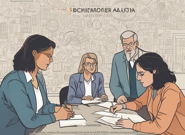 A group of diverse Latin American professionals collaborating in a warm, inviting office space.