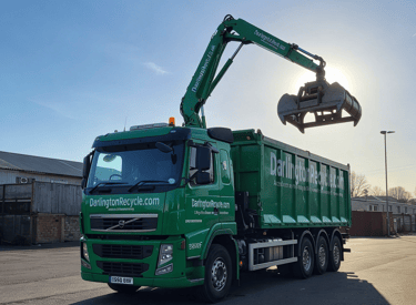 Darlington Recycle wagon with hydraulic grabber for heavy duty recycling.