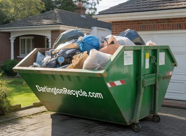 Darlington Recycle Skip, full of household waste.