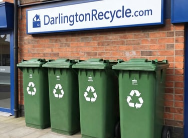 Darlington Recycle offices with recycling bins.