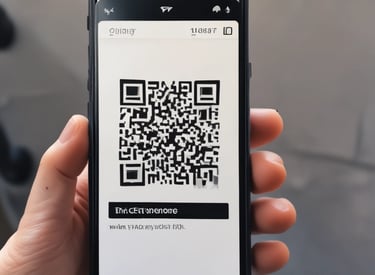 A modern QR code displayed on a business card with a clean, minimalistic background