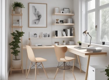 A bright, modern desk setup featuring a sleek laptop, colorful desk mat, and tasteful office accessories.