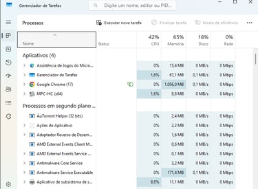 Janela do gerenciador de tarefas