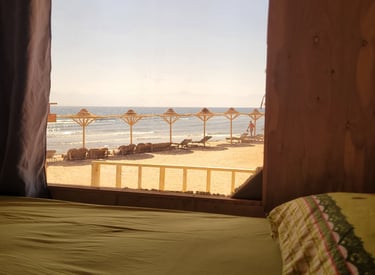 Sinai Life Camp beach view makeover Ras Shitan Nuweiba rooms and umbrellas by the Red Sea