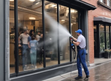 A driveway and deck gleaming after a thorough power wash, with clean gutters visible.