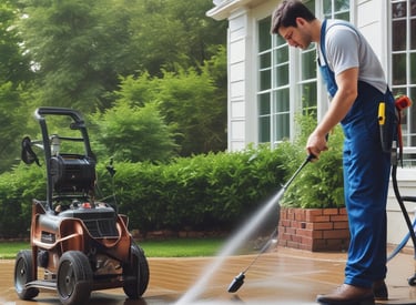 A clean, freshly washed house siding with a sparkling walkway and patio.