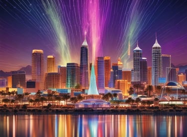 a cityscape of a city with a tower in the background