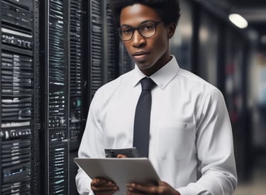 A smiling Senegalese woman using a mobile app for financial transactions in a lively market setting.