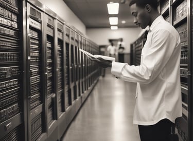 A smiling Senegalese woman using a mobile app for financial transactions in a lively market setting.