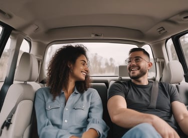 A caring shuttle driver assisting a tourist outside a modern medical clinic.