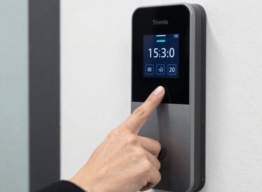 Modern access control panel installed on a sleek office door.