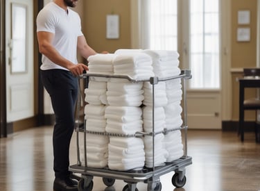 Freshly folded towels being delivered to a business.