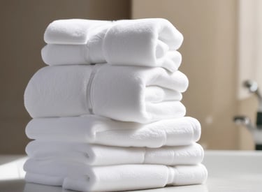 A clean stack of freshly washed towels ready for delivery.