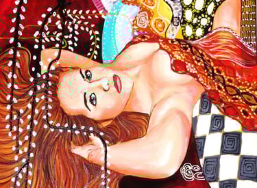 Abstraktes und figuratives Gemälde von Romeo Opincaru, lebendige Farben, Acryl auf Leinwand