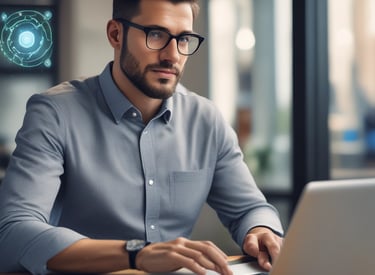 Team members collaborating around a tablet showing AI-powered customer chat interface.