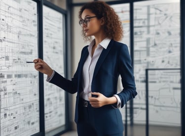 Professional African American woman confidently managing financial spreadsheets at a modern desk.