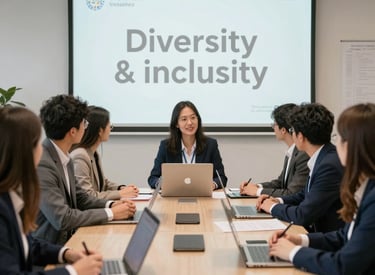 A diverse group of parents working together in a modern office environment