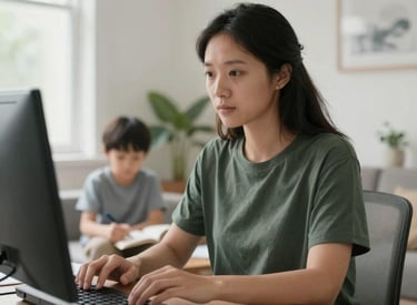A diverse group of parents working together in a bright office space.