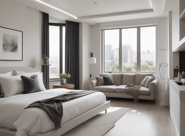 A professional cleaner carefully preparing a rental property with fresh linens.