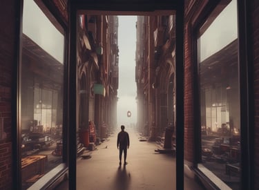 A cinematic short film scene showing a dramatic sunset over a city skyline in wide 16:9 aspect ratio.