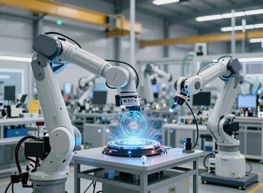 Smart factory control room with large digital screens displaying real-time monitoring data.