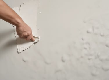 A painter expertly repairing drywall with precision in a residential home.